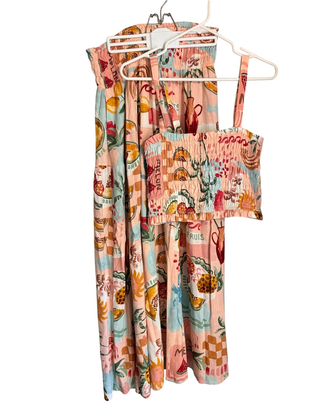 Paper Heart Fruit Print 2 pc set Crop Top & Skirt Pink Resortwear Size M New
